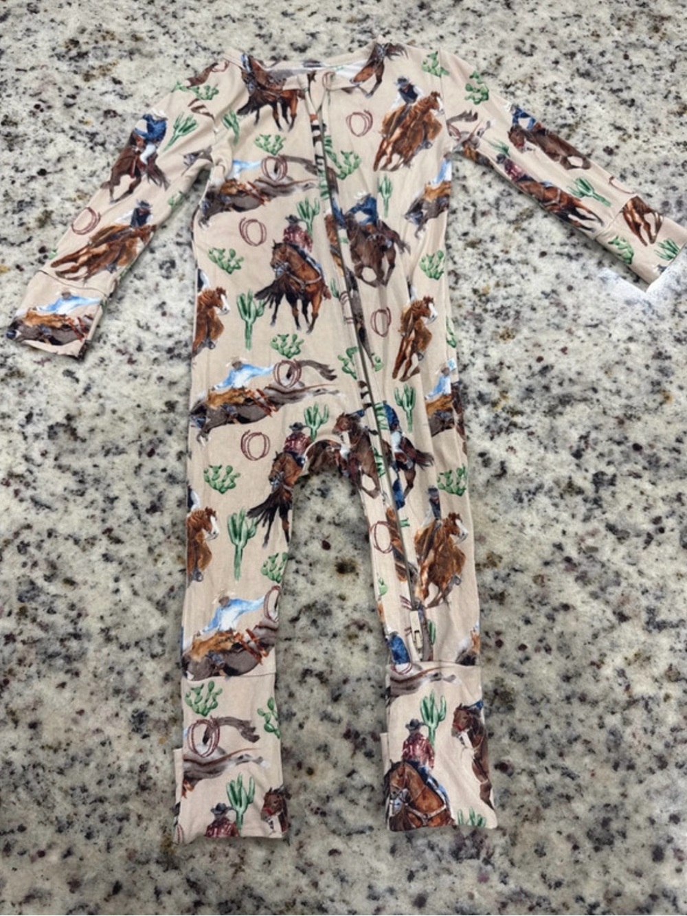 Posh Peanut Beige Cowboy & Horse Print Footie